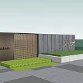 Modern Garden Wall with Grid Design Wooden Panel and Bird Patterns Surrounded by Green Plants