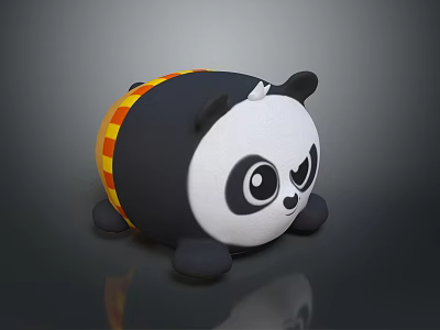 Cute Cartoon Panda Character With Black White Fur And Orange Yellow Checkered Belly Plush Toy 3d model