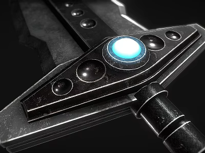 Futuristic Fantasy Sword With Blue Glowing Gem Metal Hilt Guard And Black Handle 3d model