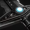 Futuristic Fantasy Sword With Blue Glowing Gem Metal Hilt Guard And Black Handle