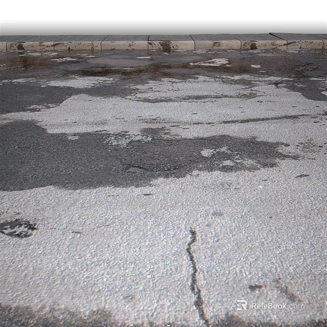 Damaged Asphalt Pavement With Visible Cracks And Potholes On Surface 3d model 