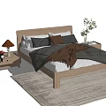 Modern Double Bed With Wooden Frame Bedside Tables Lamps Decorative Pillows Cozy Blanket And Plants
