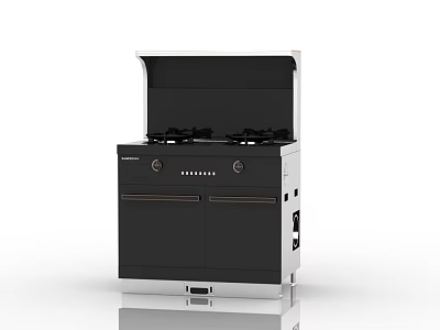 Modern Integrated Kitchen Stove With Gas Burners Range Hood And Storage Cabinets 3d model