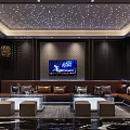 Modern KTV Interior Design With Starry Ceiling Comfortable Sofas Glass Coffee Tables And TV Screen