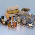 Stylish Household Daily Necessities With Rolled Towels Perfume Bottles Soap And Storage Boxes