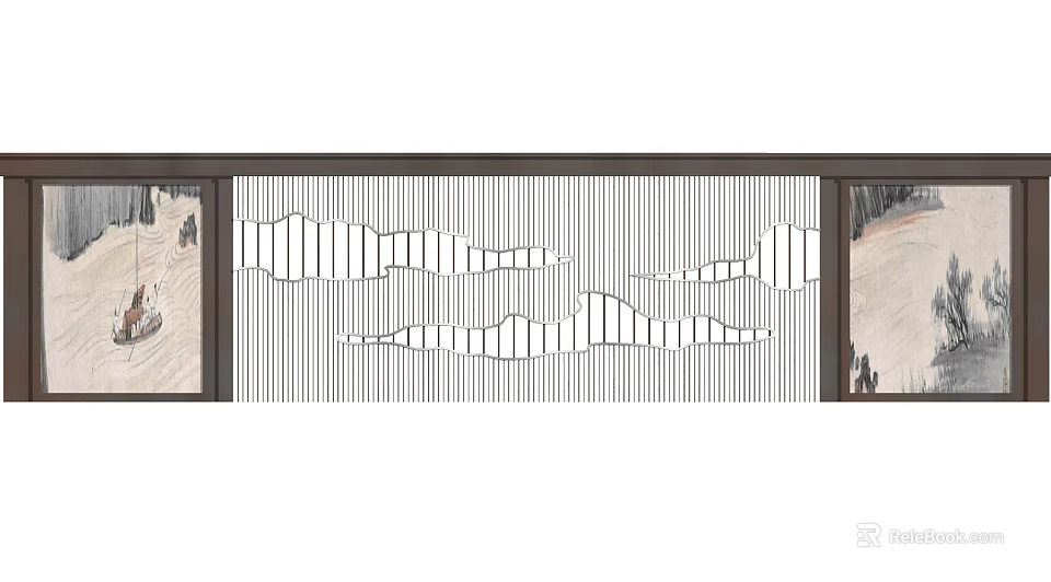 Modern Feature Wall Design With Wooden Frame White Stripes Wavy Pattern And Artistic Details 3d model 