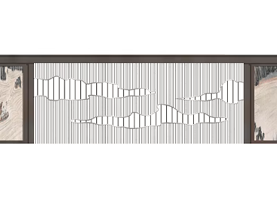 Modern Feature Wall Design With Wooden Frame White Stripes Wavy Pattern And Artistic Details 3d model
