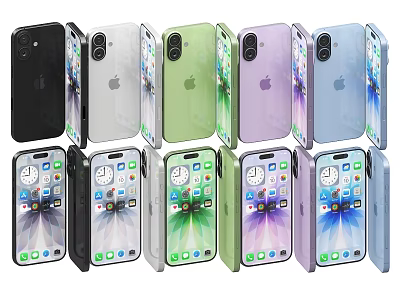 iPhone Smartphones With Transparent Cases In Different Colors 3d model