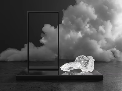 Modern Commercial Display Equipment with Black Frame Transparent Crystal and Cloud Like Smoke Background 3d model