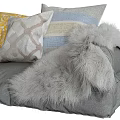 Cozy Gray Sofa With Yellow Beige Patterned Pillows And Soft Fur Throw 3d model