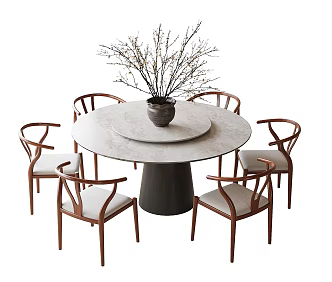 New Chinese Round Dining Table and Chair Dining Chair 3d model
