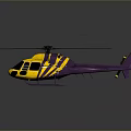 Yellow And Purple Helicopter With Sleek Design And Reflective Surface