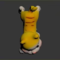Cute Yellow And White Cartoon Cat Figurine With Striped Tail And Pink Cheeks