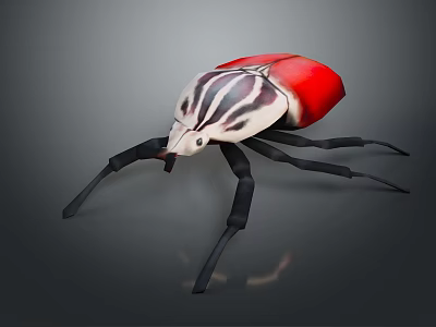 Red And White Striped Beetle With Black Long Legs 3D Model Design 3d model