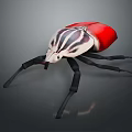 Red And White Striped Beetle With Black Long Legs 3D Model Design 3d model