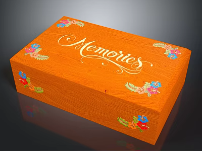 Decorative Wooden Box Engraved with Memories and Colorful Floral Decorations 3d model