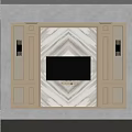 Elegant TV Background Wall Design With Marble Geometric Pattern And Wall Sconces 3d model