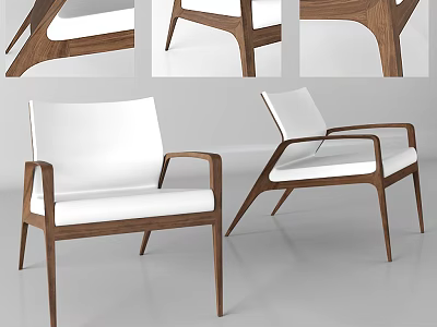 Stylish Leisure Chair with Wooden Frame White Upholstery and Armrests in Modern Design 3d model