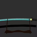 Traditional Japanese Katana Weapon Displayed On Wooden Stand With Sharp Blade And Black Handle