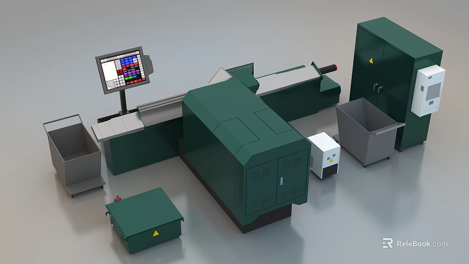 Green Modern Industrial Equipment With Control Panel Display Screen Storage Cabinets And Waste Bins 3d model 