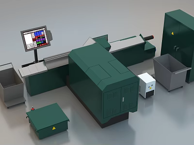 Green Modern Industrial Equipment With Control Panel Display Screen Storage Cabinets And Waste Bins 3d model