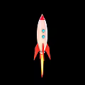 Weapon Rocket Featuring Red Tip White Body Blue Dots Red Fins Yellow Flames Black Background