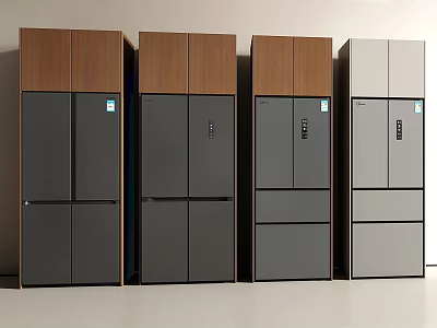 Modern Fridge Freezers With Wooden Top Panels And Dark Light Color Designs 3d model