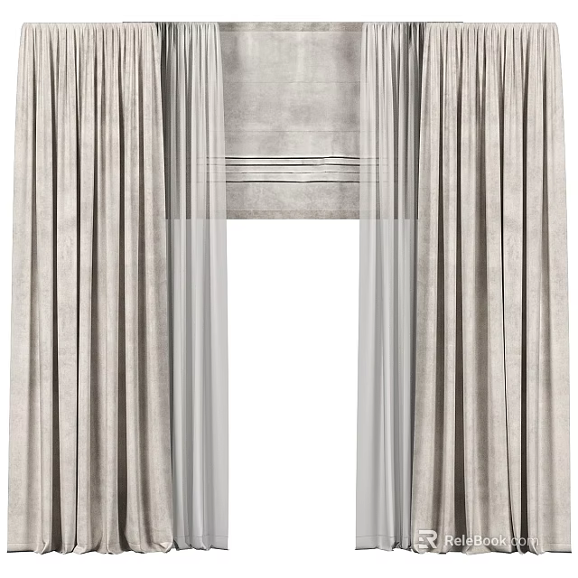 Luxurious Light Gray Curtains With Sheer Panels And Pleated Design For Home Decor 3d model 
