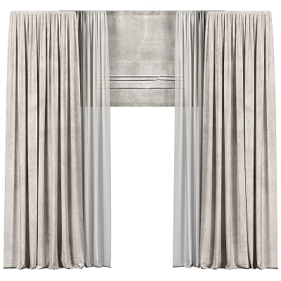 Luxurious Light Gray Curtains With Sheer Panels And Pleated Design For Home Decor 3d model
