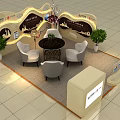Modern Mall Store Interior With Round Table White Chairs Green Plants And Decorative Walls