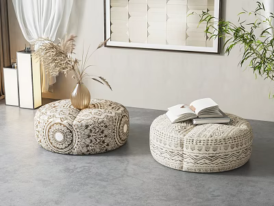 Bohemian Style Poufs In Cozy Living Room Decor 3d model