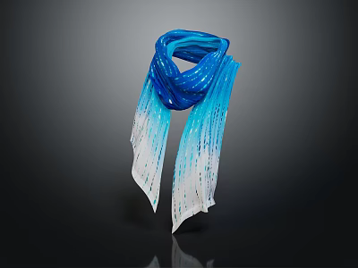 Elegant Blue And White Gradient Scarf With Silky Draped Design Fashion Accessory 3d model