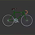 Green Bicycle with Brown Seat and Orange Handlebars White Rims and Black Tires