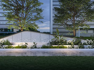 Modern Residential Building With Landscaped Gardens Lawn Flower Beds Trees And Illuminated Exterior 3d model