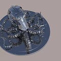 Mechanical Octopus Sculpture Made Of Metal Parts On Circular Base