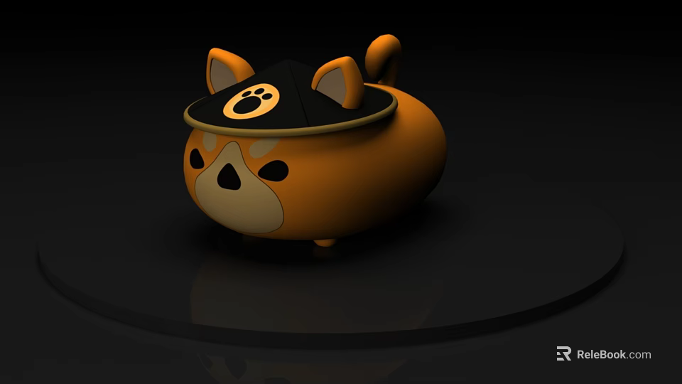 Cute Orange Cartoon Dog Sculpture With Paw Print Hat And Rounded Shape 3d model 