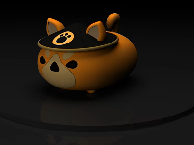 Cute Orange Cartoon Dog Sculpture With Paw Print Hat And Rounded Shape 3d model