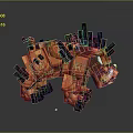 Orange Pixel Art Fantasy Beast 3D Model With Red Body And Black Spikes