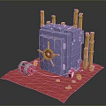 Purple Safe With Yellow Wheel Gold Coin Stacks Red Roller And Mat