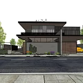 Modern Detached House Exterior With Flat Roof Large Windows And Wooden Panels