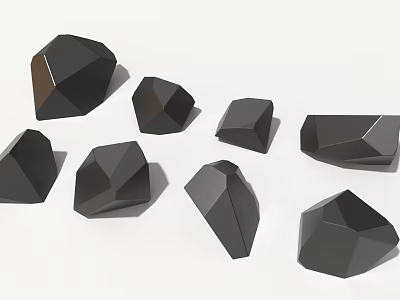Black Polygonal Stones With Various Angular Shapes And Smooth Surfaces On White Background 3d model