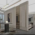 Modern Living and Dining Room Interior With Marble TV Wall Large Windows Sofa And Rug