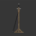 Traditional Weapon Swords Displayed on Wooden Stand with Classic Design Elements 3d model