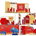 Chinese Longevity Banquet Decorations With Red Elements Balloons Fortune And Longevity Characters 2024 3d model