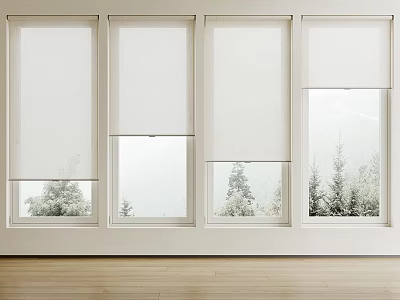 Light Colored Roman Shades On Windows With Natural View 3d model