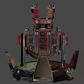 Futuristic Red And Black Mechanical Weapon With Circular Rotating Components And Green Indicator Light