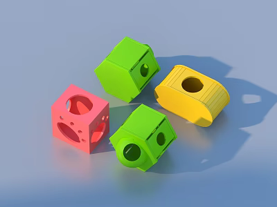 Colorful Decorative Household Items Pink Green Yellow Cubes Rectangular Blocks With Holes 3d model