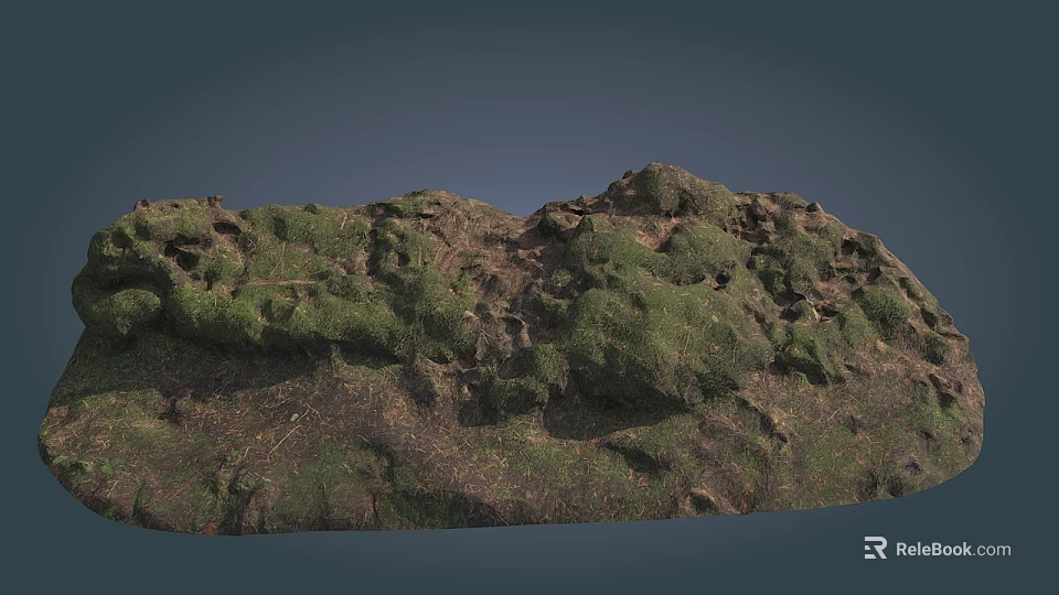 Natural Stone And Rustic Wood With Green Moss Covered Surface And Textured Details 3d model 