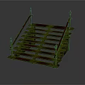 Vintage Wooden Staircase With Decorative Handrails And Yellow Red Paint