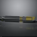 Metallic Lightsaber With Blue And Yellow Accents Reflective Surface And Detailed Structure